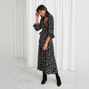 & Other Stories | Petal Printed Wrap Dress in Black